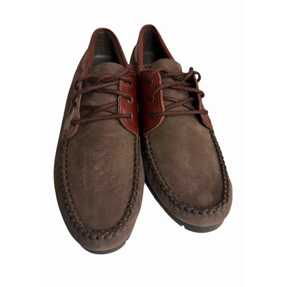 Hush‎ Puppies Genuine Leather Boat Shoes Men's 8.5 Brown Moc Toe Casual